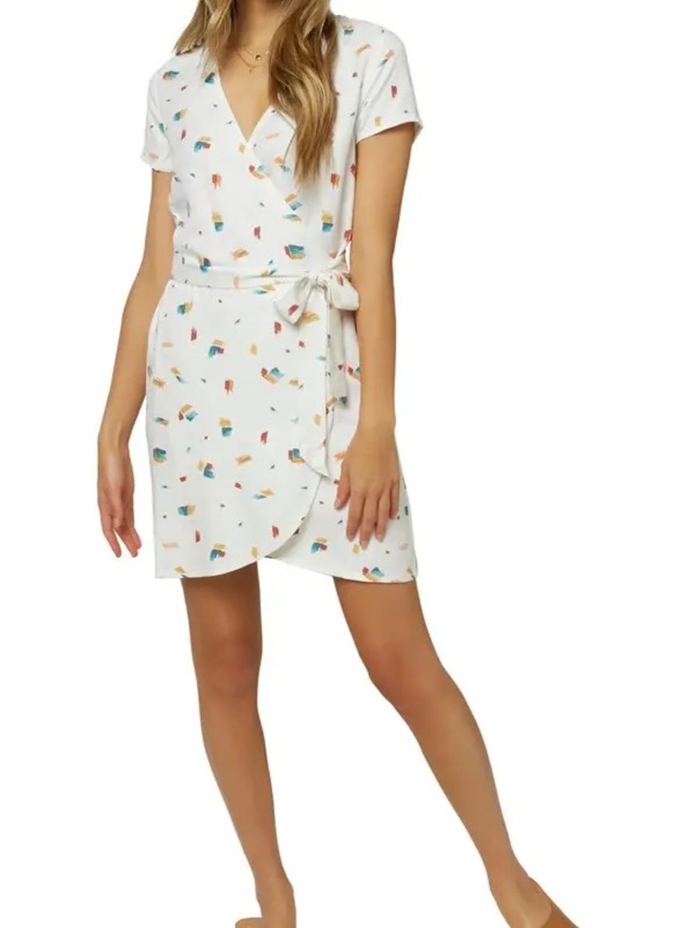 O'Neill White Wrap Dress with Multicolor Confetti Print